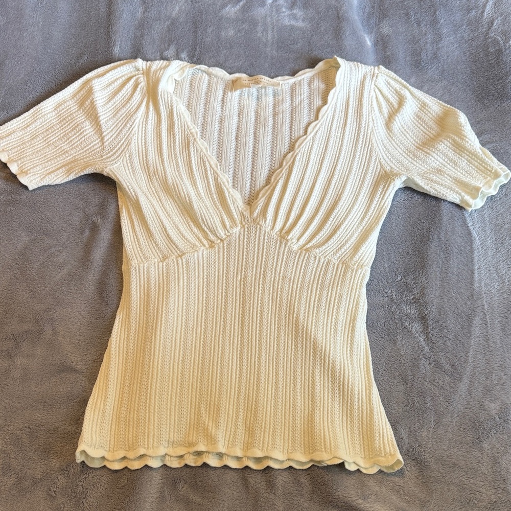 Sezane Cole Cream Knit Blouse
